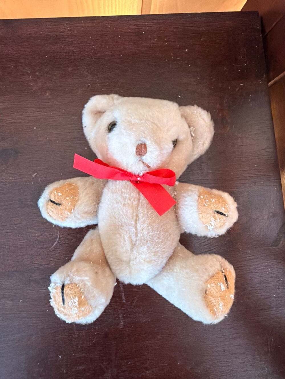 Wang's International Vintage Jointed Teddy Bear Tan Plush With Red Bow